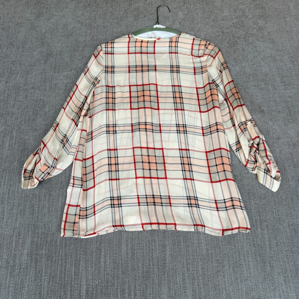 Joie Shirt Womens XS Beige Plaid Silk Roll Tab Sleeve Lightweight Button Front - Picture 2 of 8